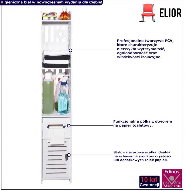 Biała ażurowa wąska szafka łazienkowa - Luega 4X