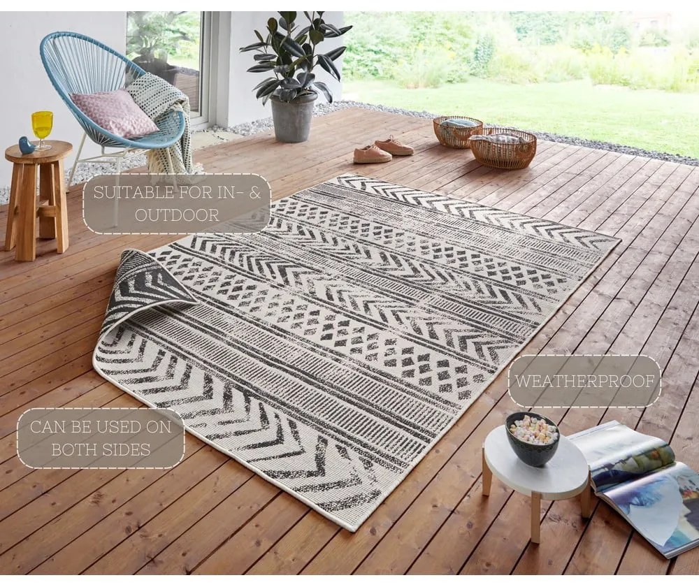 Czarno-kremowy dywan odpowiedni na zewnątrz NORTHRUGS Biri, 200x290 cm