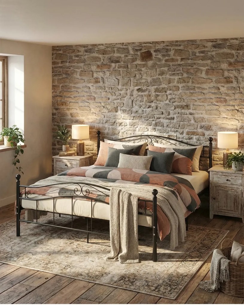 Czarne loftowe łózko z metalu 140x200 cm B3-K30