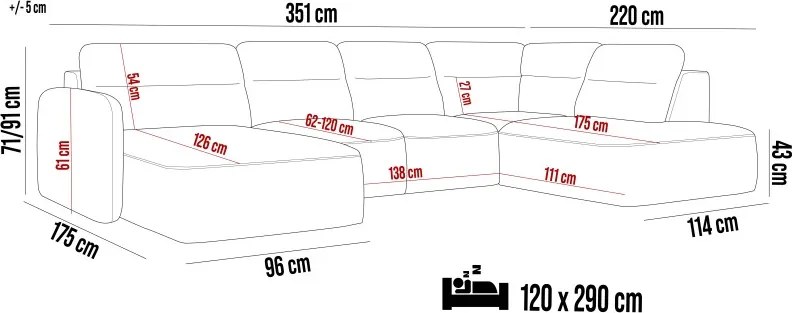 Narożnik CALVANO XL Lewostronny z wysuwanym siedziskiem w tkaninie AUSTIIN 05 WERSAL