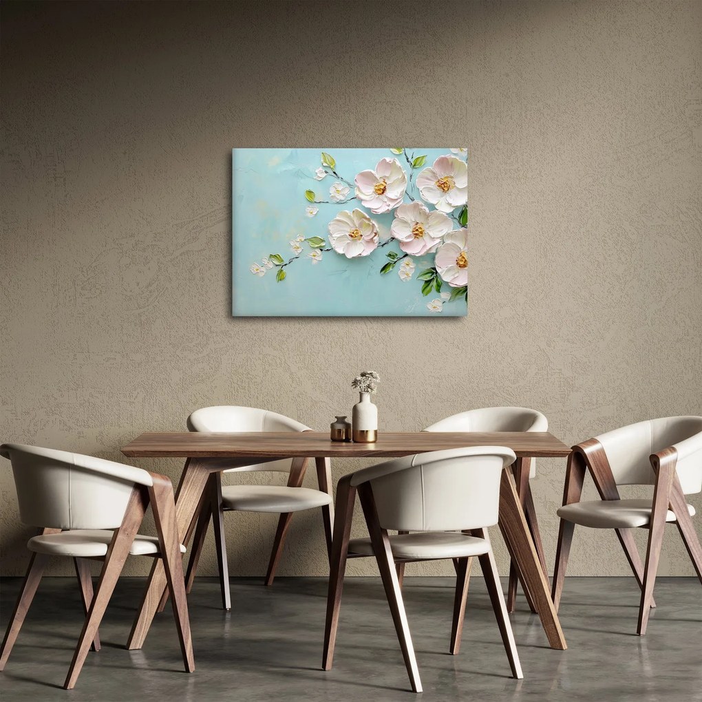 Obraz - Kwiatki na niebieskim tle (70x50 cm)