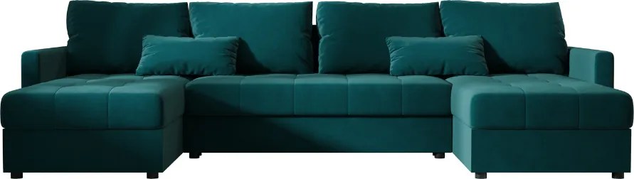 PROMOCJA Rozkładany narożnik w kształcie U VENORIA 285x146 cm, naftowa + 2 poduszki GRATIS II jakość