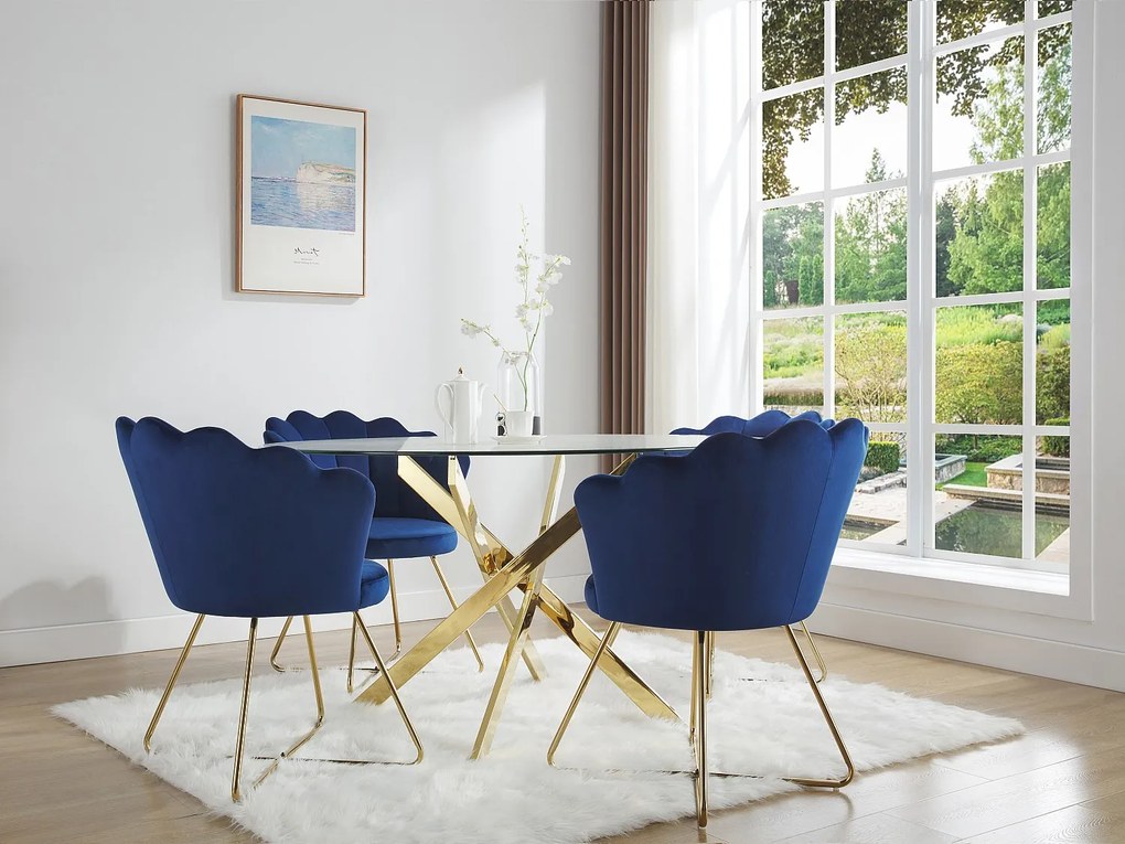 Okrągły stół do jadalni dla 6 osób ze szkła hartowanego i złoconego metalu - Przezroczysty - COSIMA