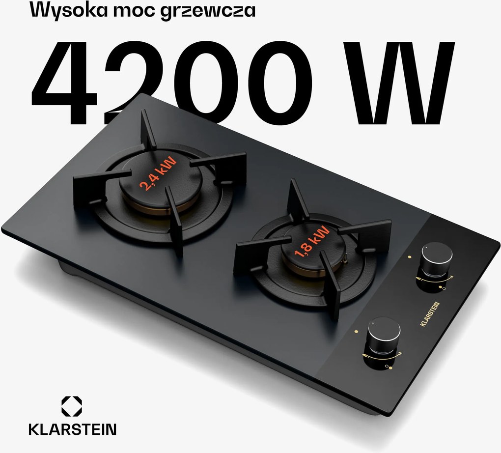 Klarstein Goldflame Nano 30cm Płyta gazowa 2 palniki Czarny