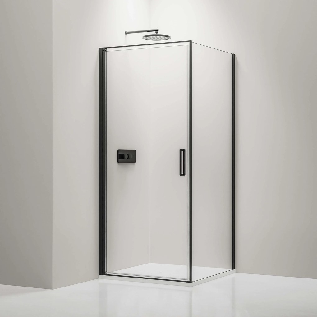 Ścianka prysznicowa narożna EX416SSzkło Nano Real - 6 mm - Profil aluminiowy - Czarny mat - 100 x 100 x 195 cm