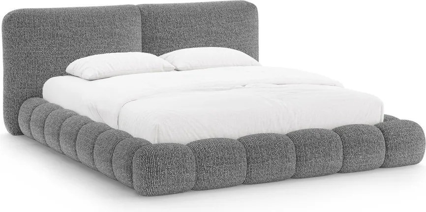 Ciemnoszare tapicerowane łóżko dwuosobowe ze schowkiem ze stelażem 200x200 cm Solange – Micadoni