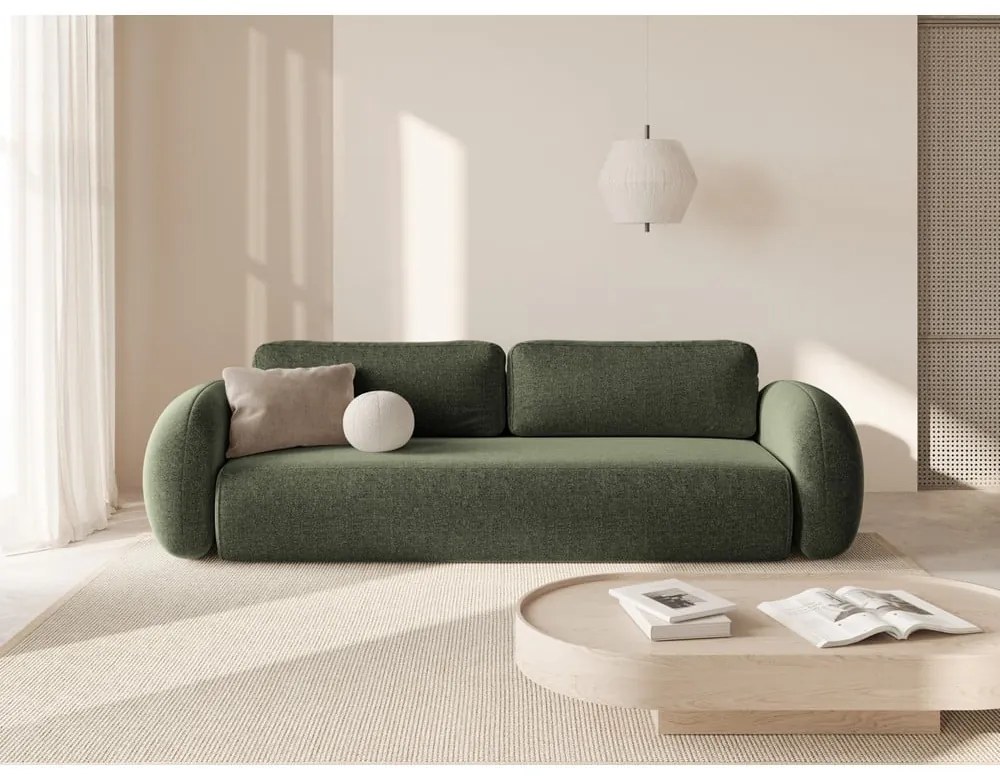 Zielona rozkładana/ze schowkiem sofa z tkaniny szenilowej 262 cm Tonale – Cosmopolitan Design