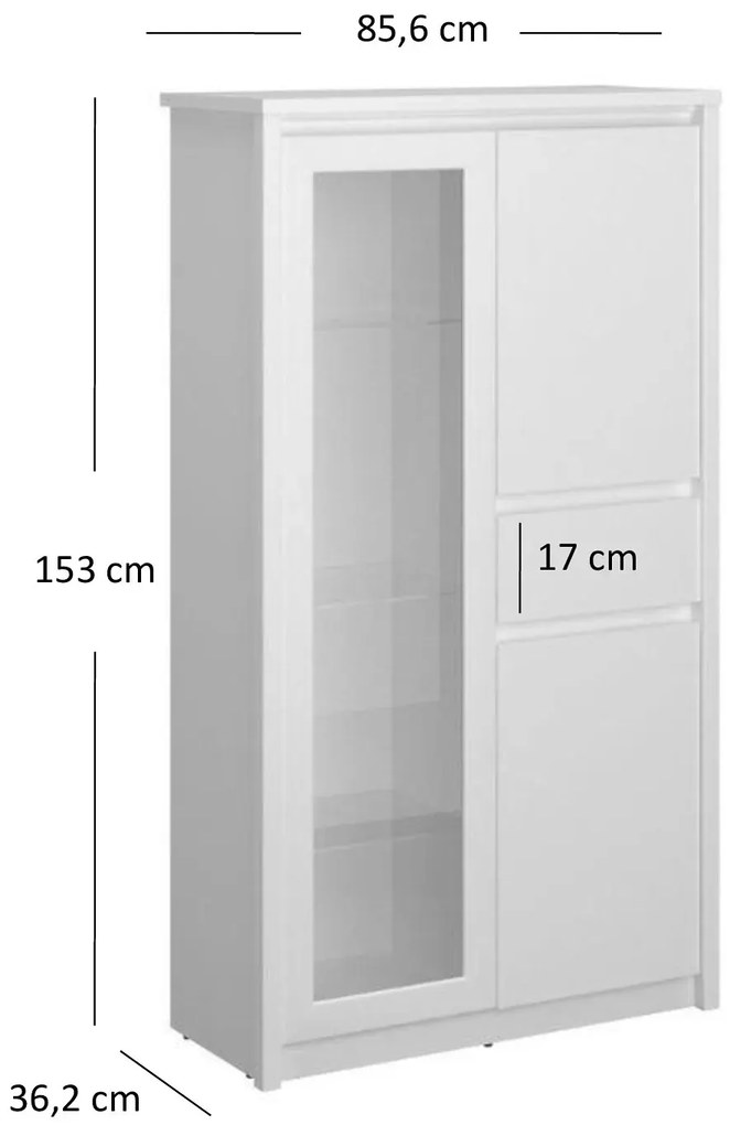 Biała niska witryna skandynawska do salonu i jadalni E1-R92