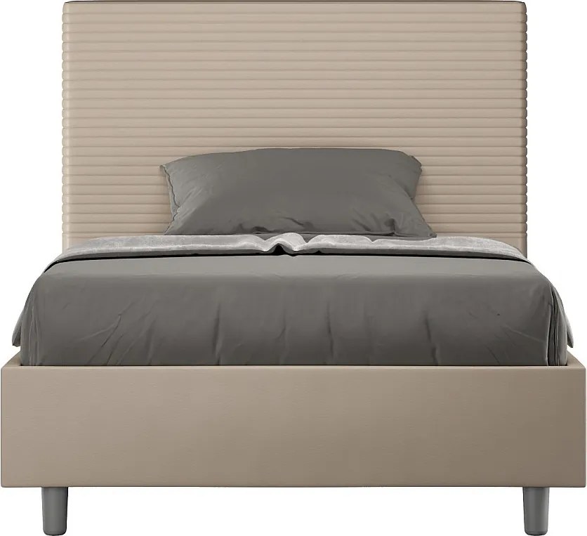 Łóżko bez stelaża tapicerowane 120x190 sztucznej skóry szaro-beżowy Focus