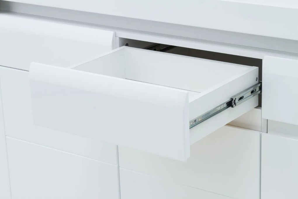 Komoda Trzydrzwiowa z Szufladą do Salonu IVORY Biała / Biały połysk 152 cm Nowoczesna