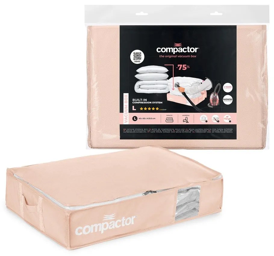 Plastikowy pojemnik próżniowy pod łóżko 65x45x15,5 cm Pink Edition – Compactor