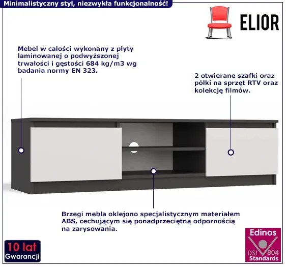 Nowoczesna szafka RTV antracyt + biały Amida 3X 140 cm