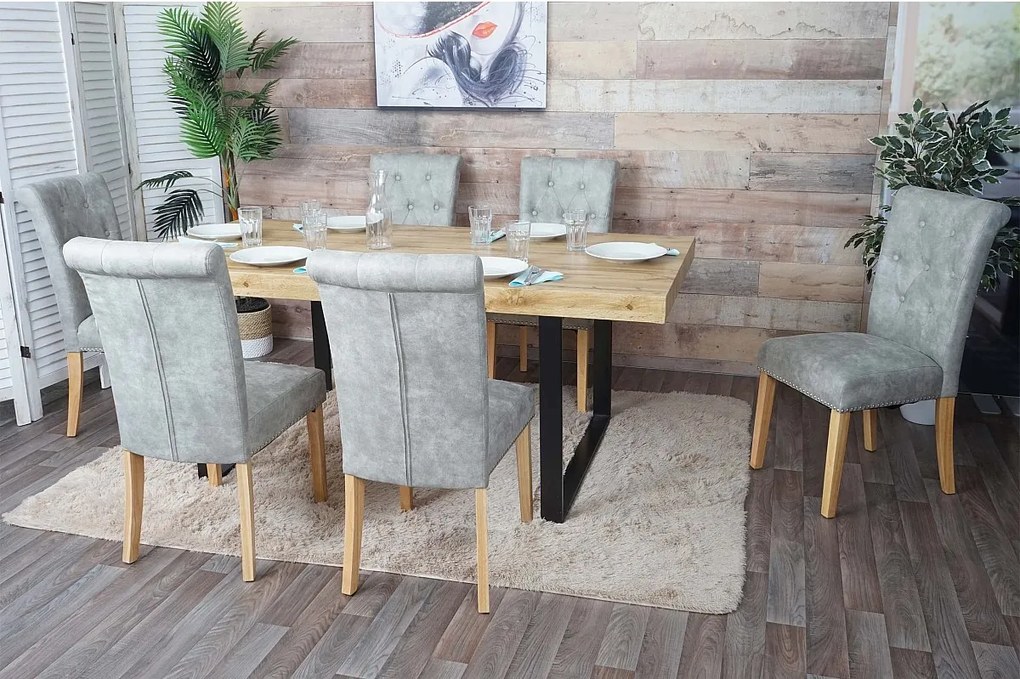 Krzesło do jadalni Chesterfield II (zestaw 6 sztuk),  tkanina/tekstylia jasnoszare, jasne nogi