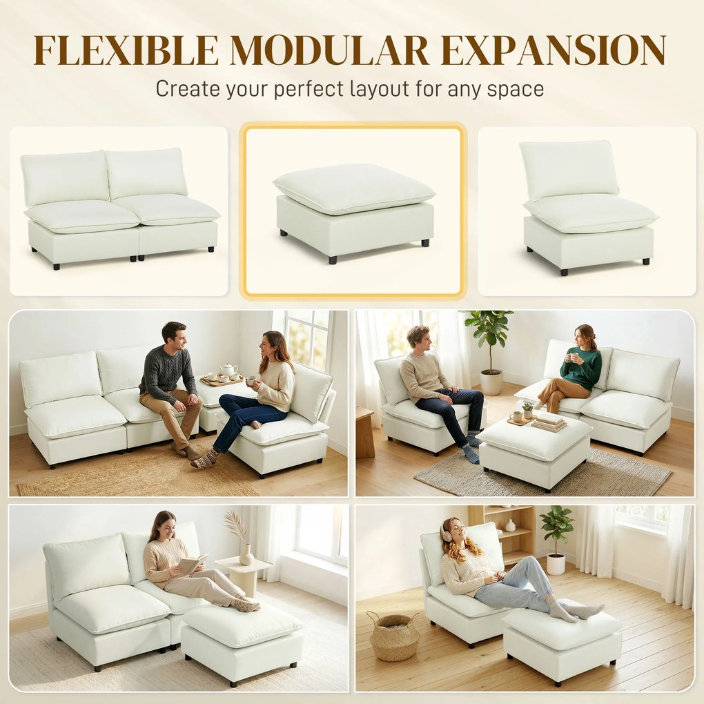 HOMCOM Puf nowoczesny z tkaniną i plastikowymi nogami, do salonu i sypialni, 75 cm, kremowobiały | Aosom PL