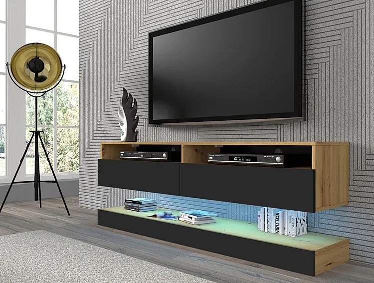 Zestaw szafka na TV z półką dąb artisan + czarny L4-H54