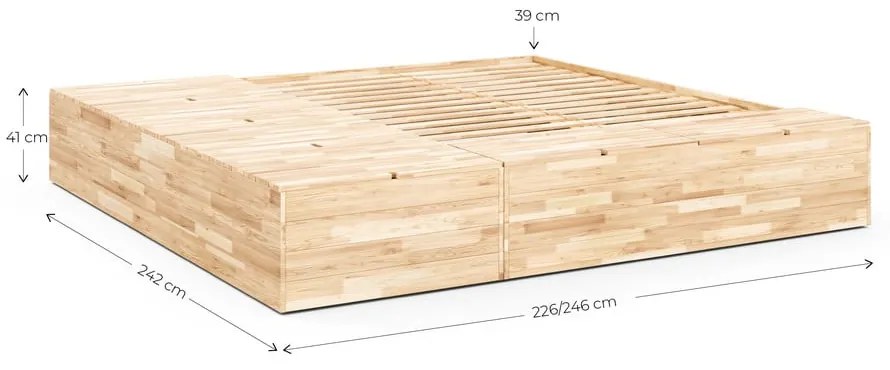 Łóżko dwuosobowe z litego drewna sosnowego ze schowkiem i stelażem 140x200 cm Basement Bed – Karup Design