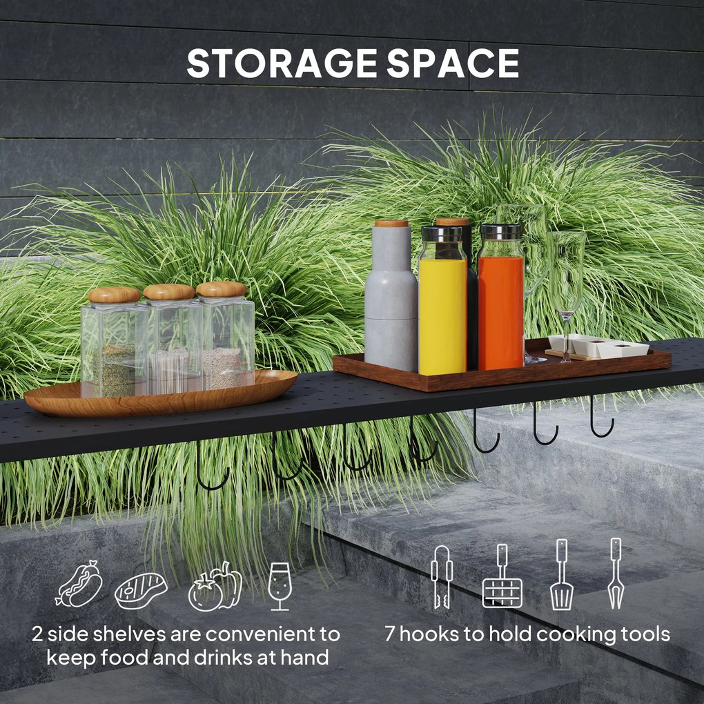 Outsunny Pawilon Grillowy, 2 Boczne Półki, Haki, Rama ze Stali, 1,1 x 2,3m, Ciemnoszary