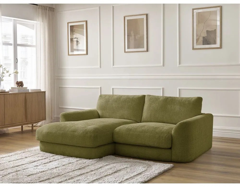 Narożnik z tkaniny szenilowej (lewostronny/z szezlongiem) w kolorze khaki Leonore – Bobochic Paris