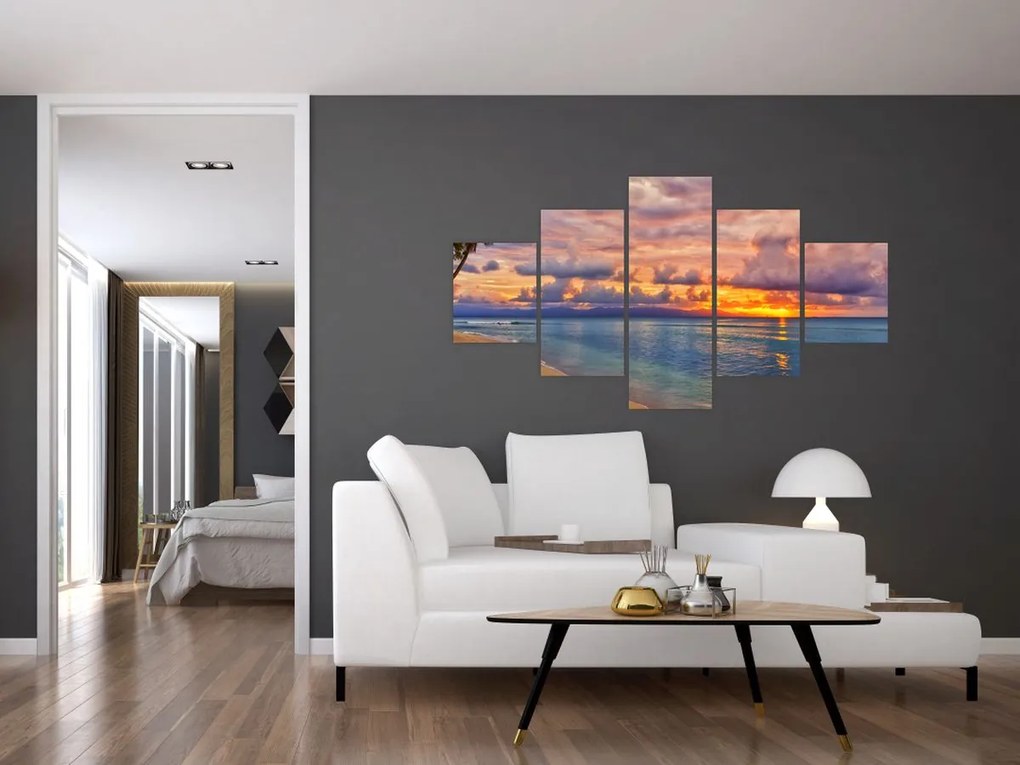 Obraz - Zachód słońca na plaży (125x70 cm)