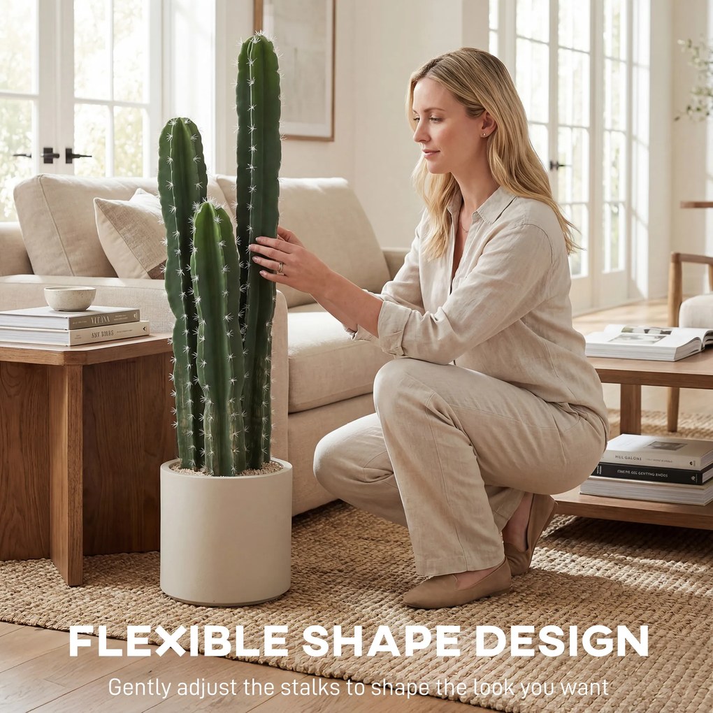 HOMCOM Sztuczna roślina kaktusowa 95 cm z doniczką jak prawdziwa do domu, biura, zielona dekoracja | Aosom PL