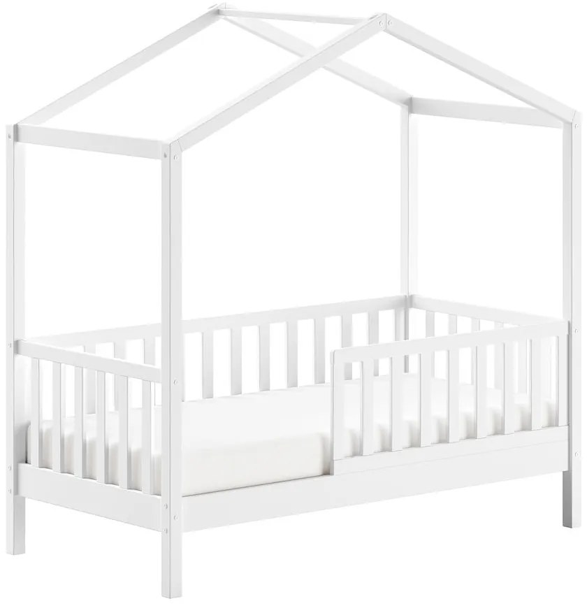 Białe łóżko dziecięce z litego drewna sosnowego w kształcie domku ze stelażem 70x140 cm DALLAS – Vipack