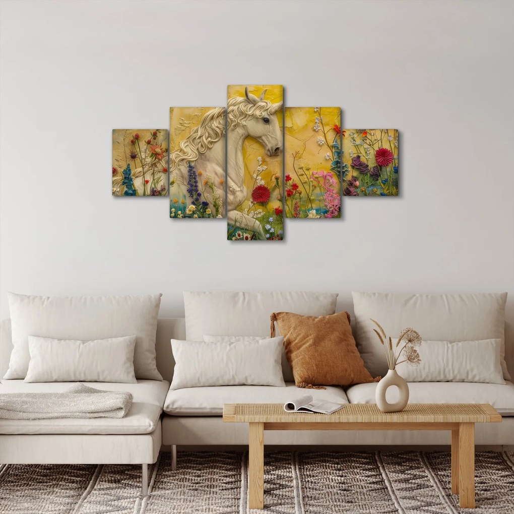 Obraz - Jednorożec z kwiatami (125x70 cm)