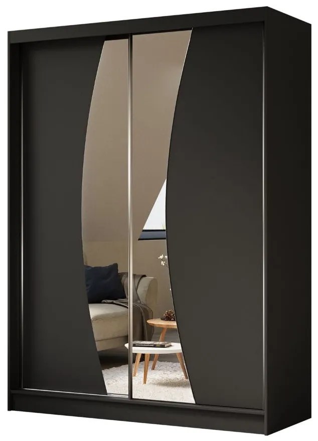 Szafa przesuwna - Foks 160 cm, czarny mat