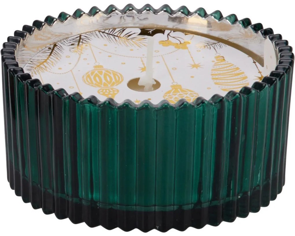 Świeca świąteczna w szklanym pojemniku, zielony, 150 g, 10 x 5 cm