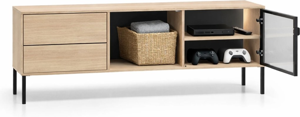 Szafka RTV Harmona 160 cm z szufladami i oświetleniem - dąb lindberg