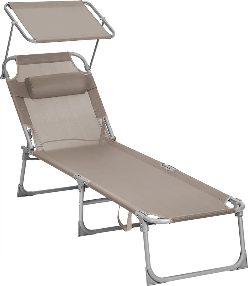 Leżak ogrodowy LAGUNA z regulowanym daszkiem, 193x53x29cm, brązowo-szary (taupe) SongmicsHome