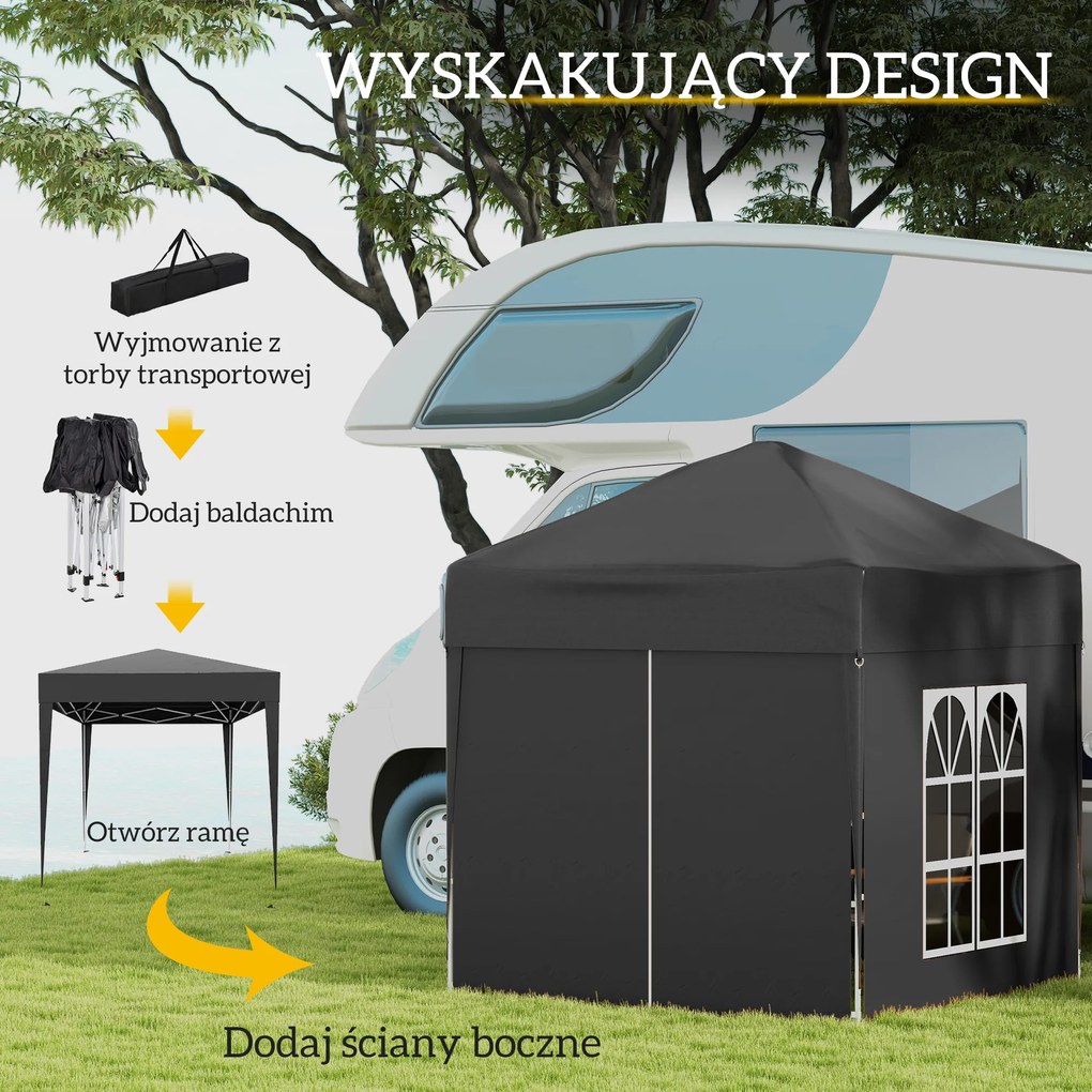 Outsunny Pawilon Składany z 4 Ścianami Bocznymi i 2 Oknami Metal Czarny 2x2m | Aosom PL