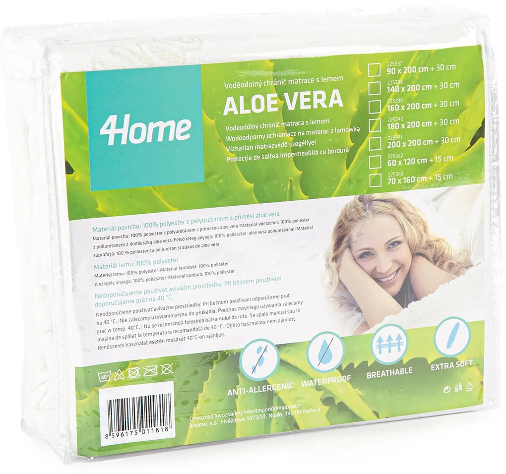 4Home Aloe Vera Wodoodporny ochraniacz na materac z lamówką, 90 x 200 cm + 30 cm, 90 x 200 cm