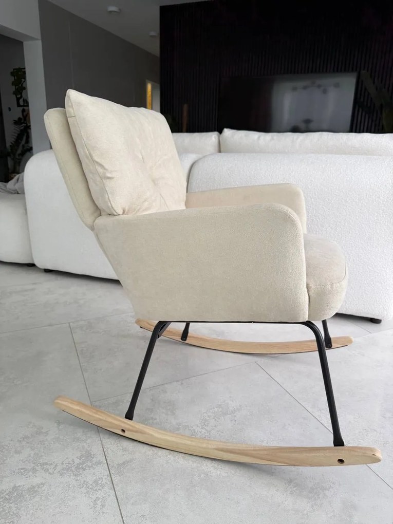 REZERWACJA Fotel wypoczynkowy bujany beżowy, do salonu, sypialni, tkanina, FW8