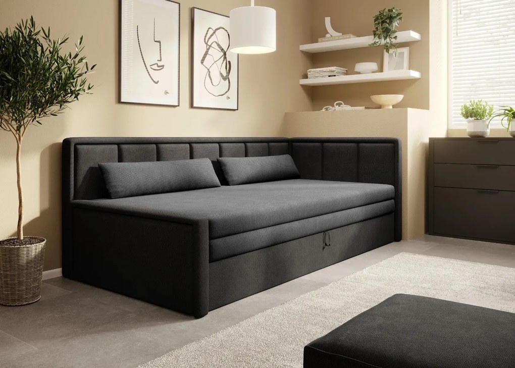 Sofa rozkładana z funkcją spania FULGEO czarna/szara prawa ELTAP