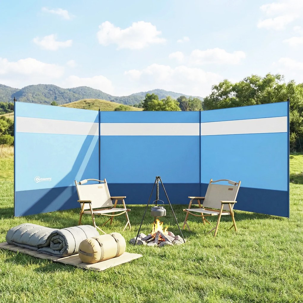 Outsunny Parawan z Oknem Przepuszczającym Światło i Torbą Transportową, Stalowe Słupki, 440x140cm, Niebieski