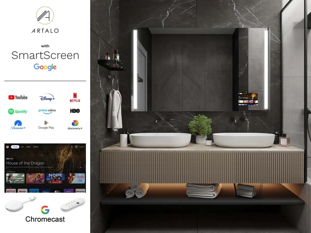 SMART LED lustro do łazienki z oświetleniem M4 premium + SmartScreen with Google Chromecast