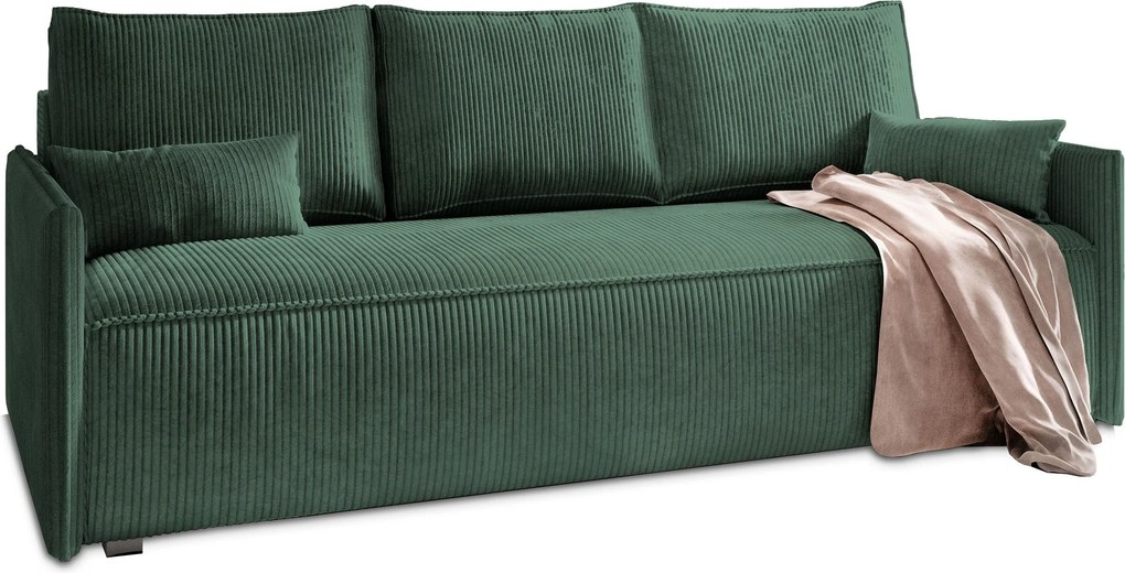 Masseno Sofa MESTOR z funkcją spania i pojemnikiem na pościel, Rozkładana sofa - Butelkowa zieleń, POSO 14