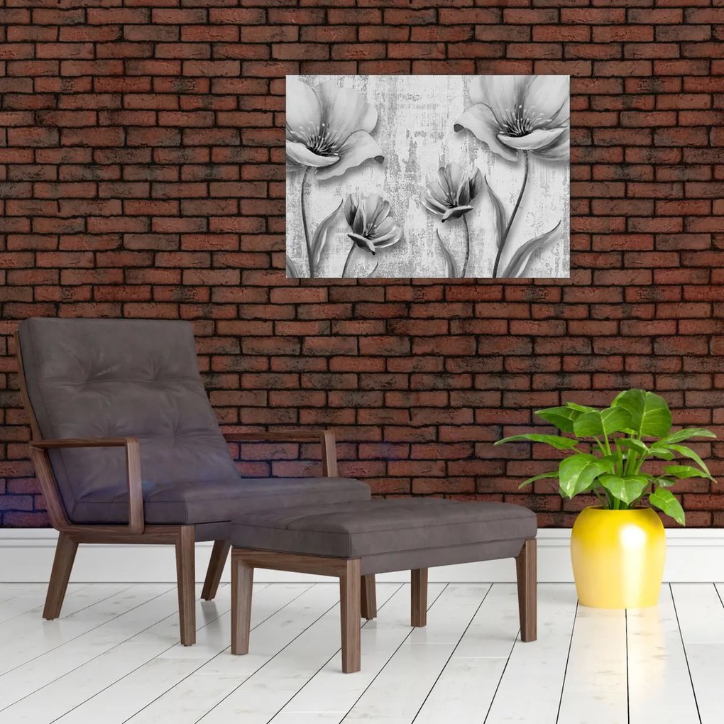 Obraz - Czarno-białe kwiaty na tle (70x50 cm)