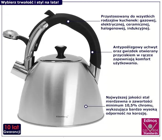 Czajnik z gwizdkiem na każdy typ kuchenki 2,2L S4-A12