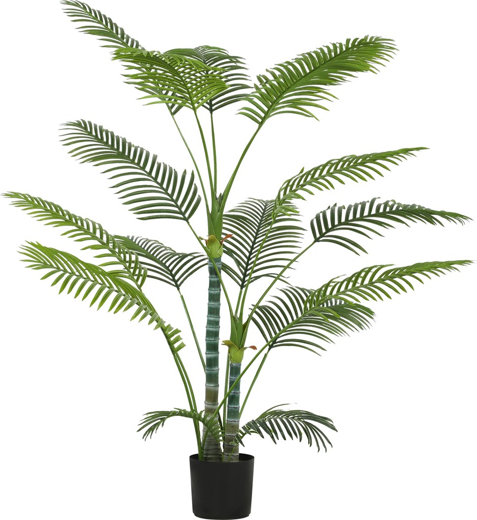 HOMCOM Sztuczna Palma z 16 liściami z plastiku, UV-odporna sztuczna roślina z plastikową doniczką, do użytku wewnętrznego i zewnętrznego, Zielona