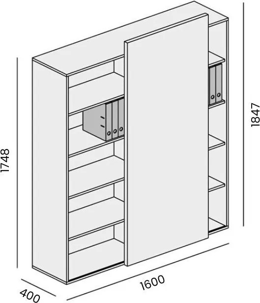 Regał biurowy z przesuwnym panelem BLOCK, 1600 x 400 x 1748 mm,  dąb naturalny