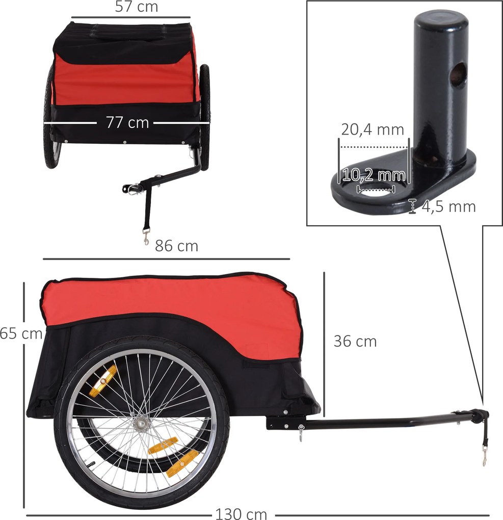 HOMCOM Przyczepka Rowerowa Bagażowa Transportowa 130x77x65cm Czerwona Czarna | Aosom PL
