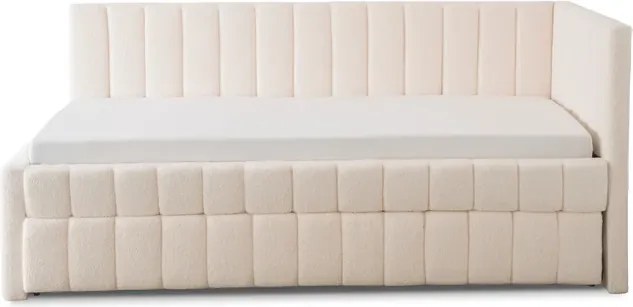 Łóżko Tapicerowane 90x200 cm VILLEMO Podwójne ze Stelażem Rozkładane Młodzieżowe Kremowe Boucle
