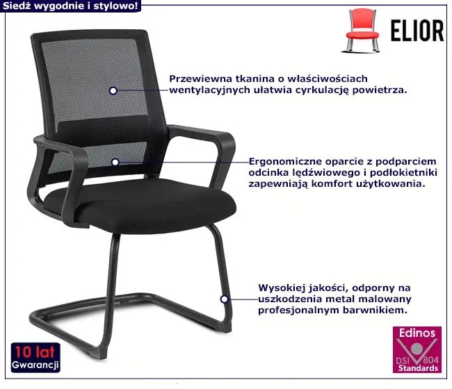 Czarne krzesło konferencyjne z podłokietnikami - Derto