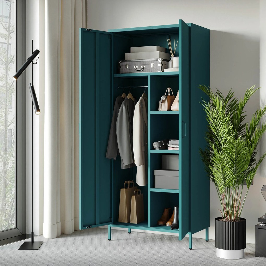 Szafa na ubrania metalowa morska / turkusowa: Modern FLAVIO, 800 x 1850 x 450 mm