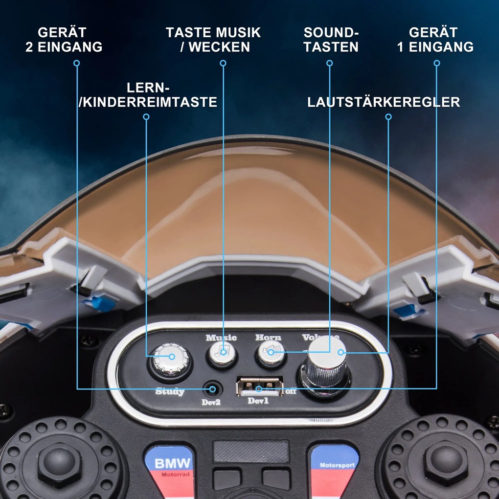 HOMCOM Motocykl Elektryczny dla Dzieci, z Reflektorami i 3 Trybami Muzyki, Dla Dzieci 1,5-5 Lat, Niebieski, 82,5 x 42 x 54 cm