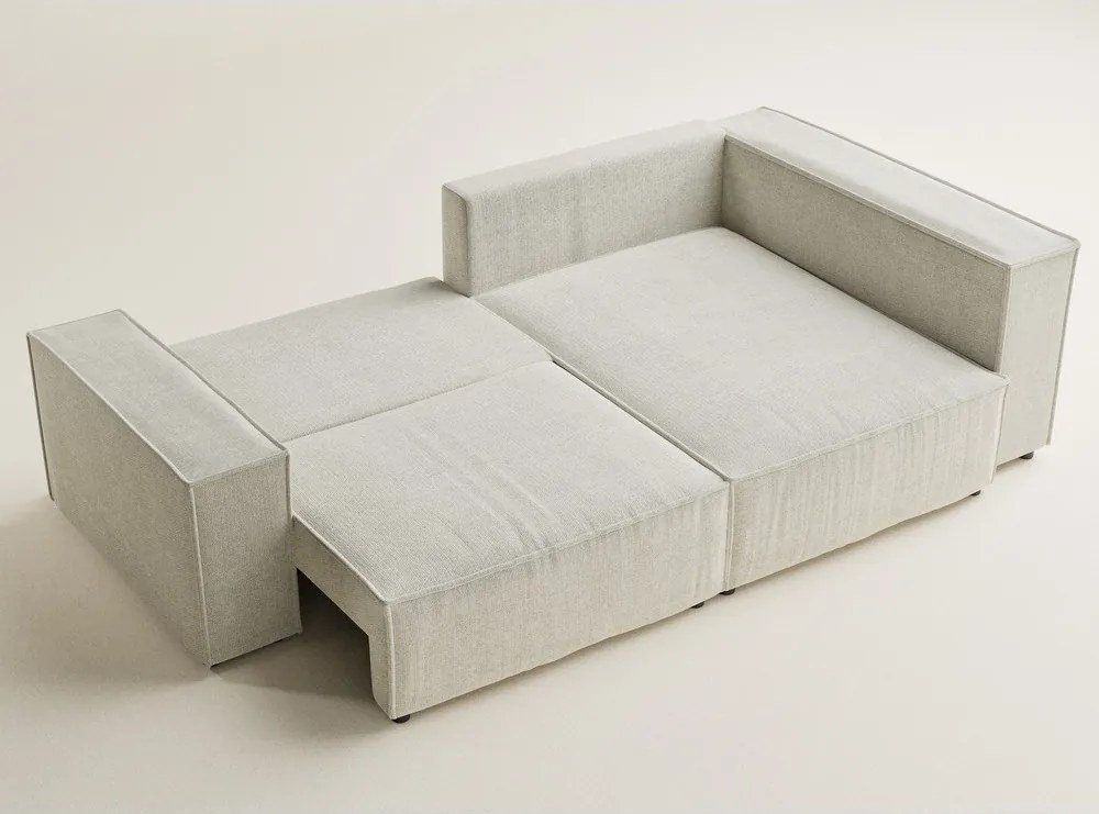 Kremowy rozkładany narożnik ze schowkiem z tkaniny szenilowej (prawostronny/w kształcie litery L) Tonga – Maison de Rêve