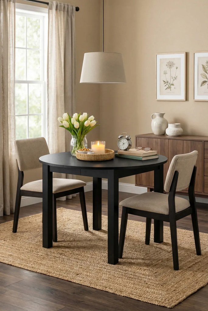 Okrągły Stół Czarny Rozkładany Kuchenny R5-F50