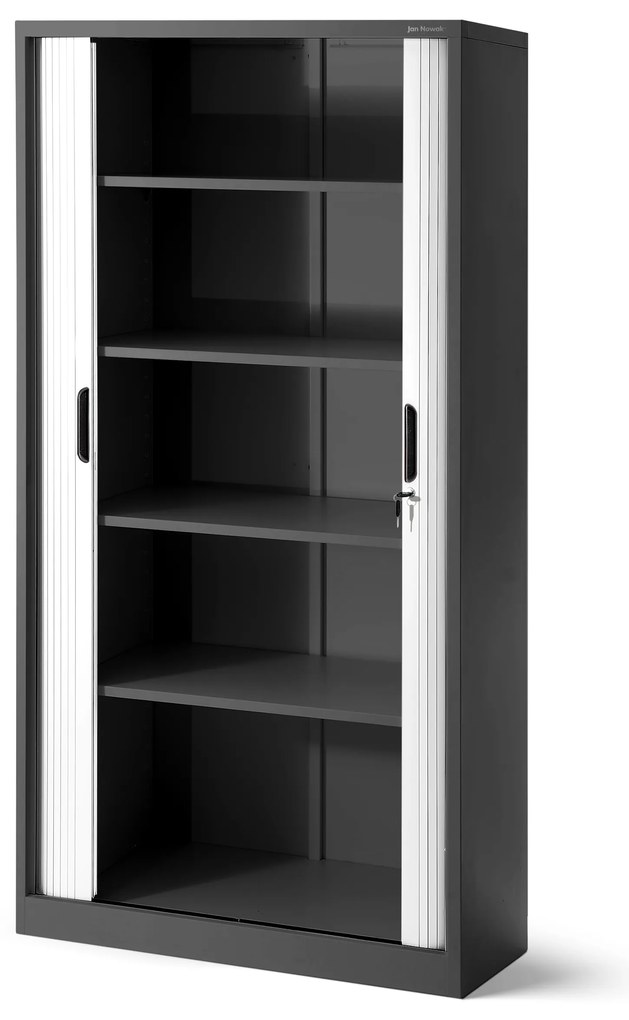 Metalowa szafa biurowa na akta z roletą DAMIAN, 900 x 1850 x 450 mm, antracytowo-biała