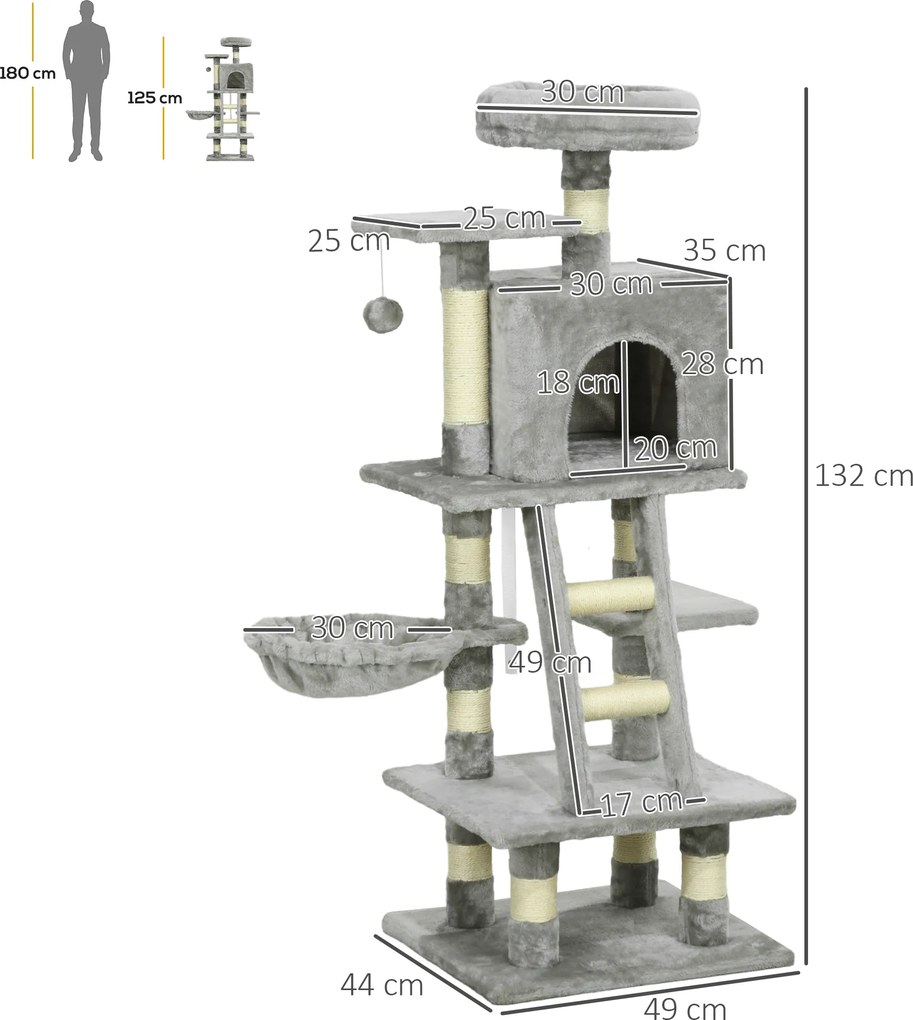 PawHut Drapak Stabilny i Komfortowy, 49x44x132cm, Szary